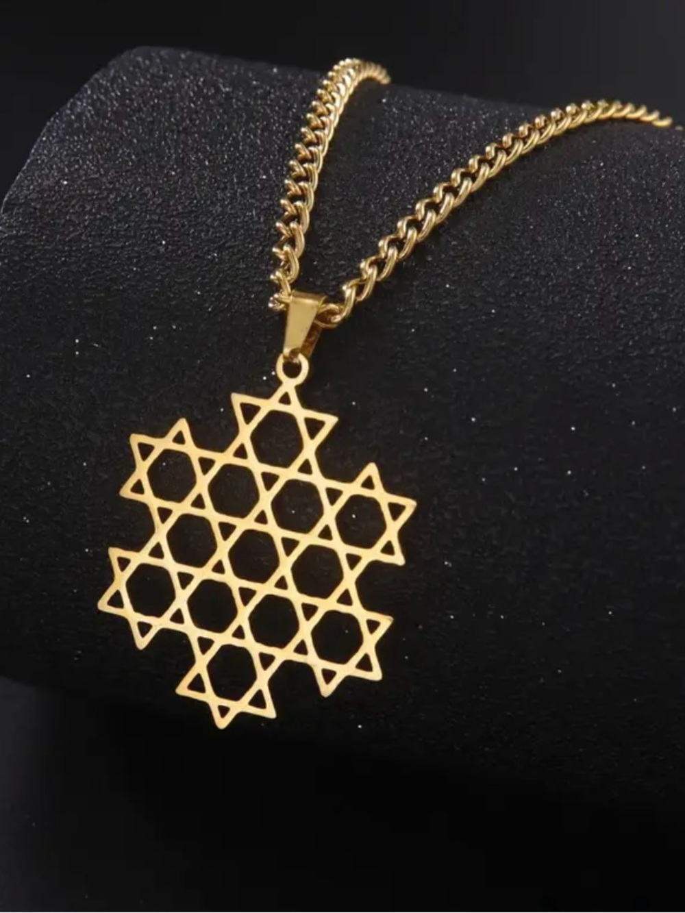 Unisex 18k Gold Plated Stainless steel Gold Star of David Pendant Necklace
